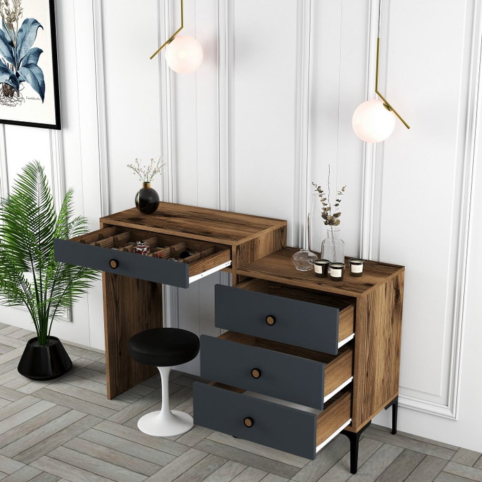Hanah Home Lizbon 550 Mesa de Maquillaje Nogal y Antracita Hanah Home Lizbon 550 Mesa de Maquillaje Nogal y Antracita
